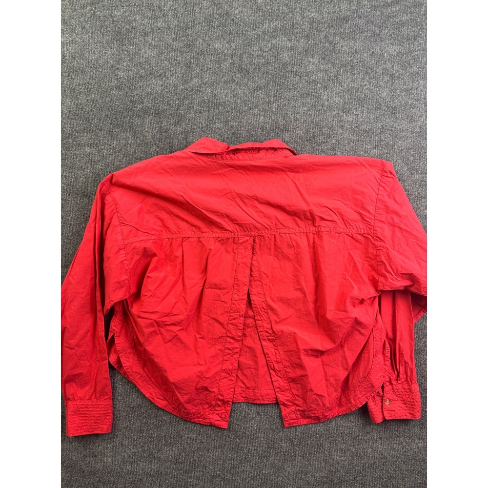 Pilcro Button Front‎ Shirt Womens M Red/Pink Split Back Cropped Cotton Top - Picture 7 of 7